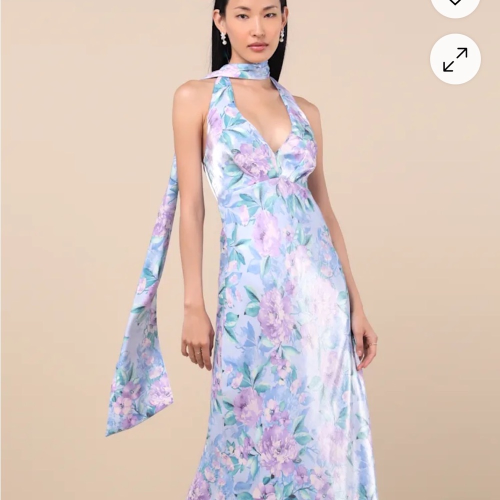Lulu's Backless Floral Dress in Blue and Purple